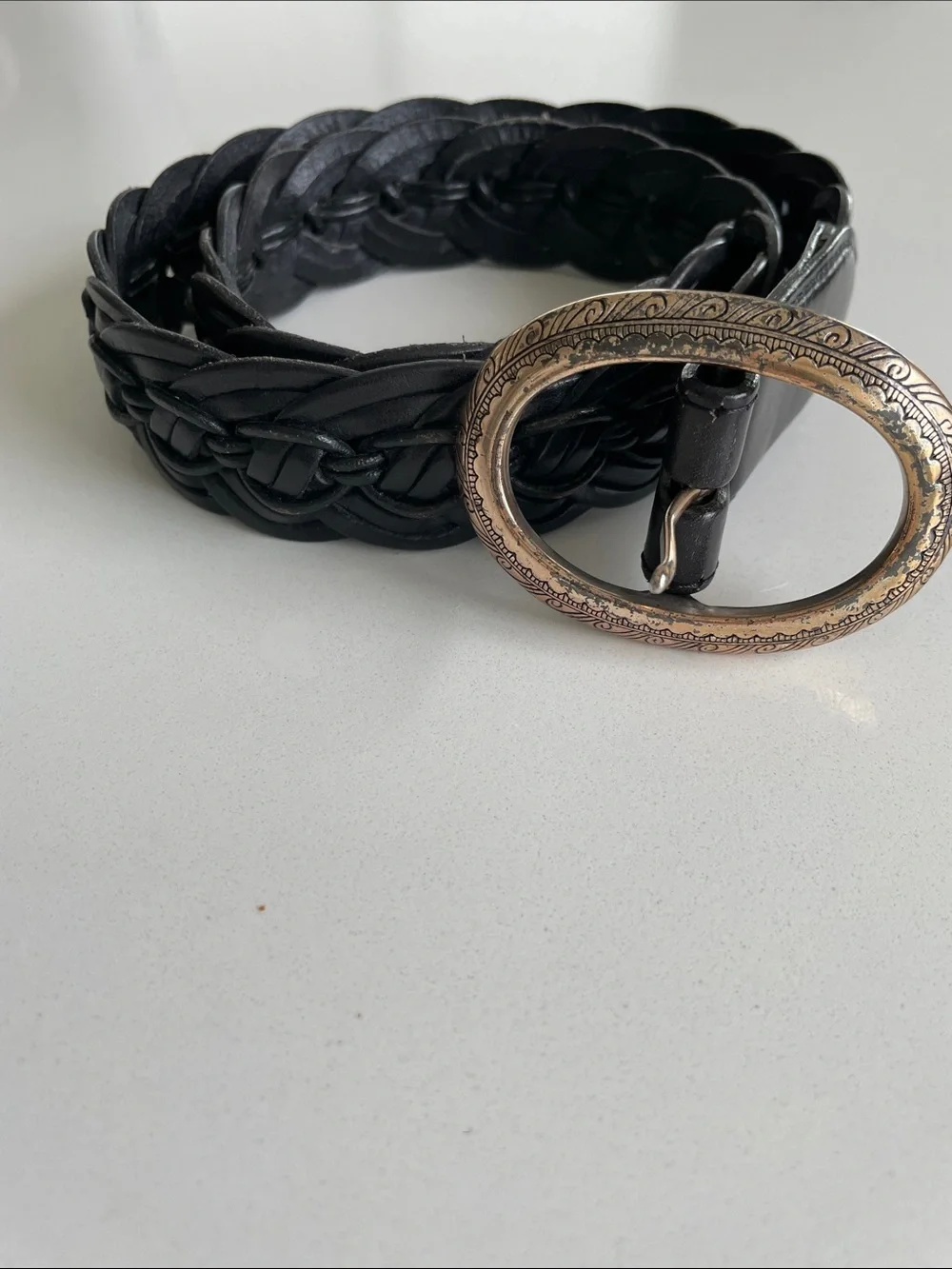 Vintage Brighton Black Braided Leather Belt Style 95703 Medium Western Boho